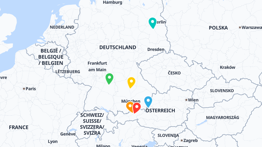 Karte der Standorte von Binderholz Group