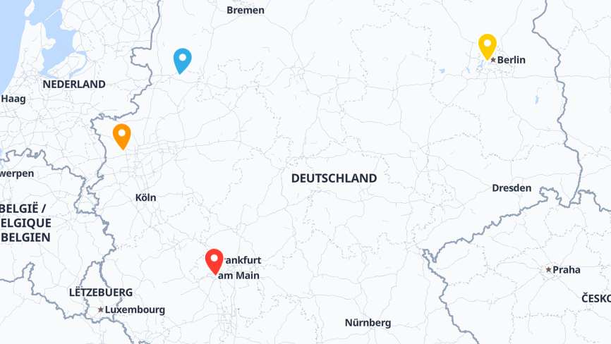 Karte der Standorte von TROX GmbH